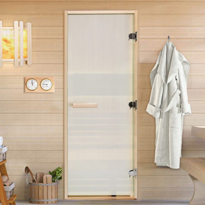Дверь для бани и сауны "Сатин", размер коробки 190х70 см, липа, 8 мм