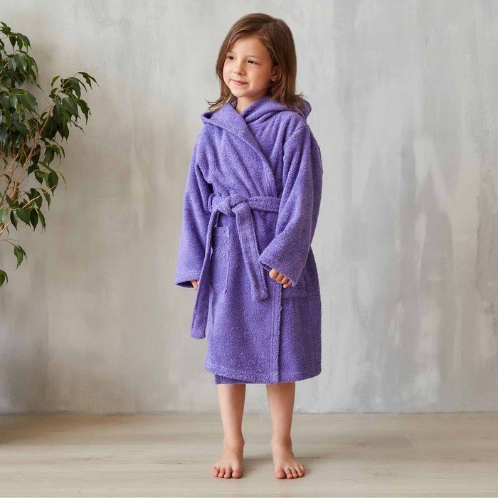 Халат махровый детский, размер 32, цвет фиолетовый, 320 г/м2 хлопок 100% с AIRO
