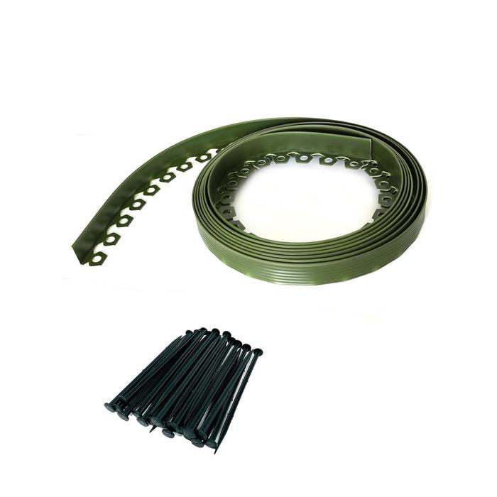 Садовый пластиковый бордюр, 55 мм, зелёный, 10 м + 30 кольев, «Манго»