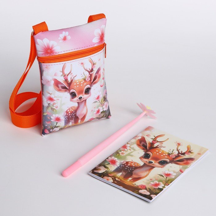 Набор для девочки "Добрый оленёнок": сумка, ручка, блокнот