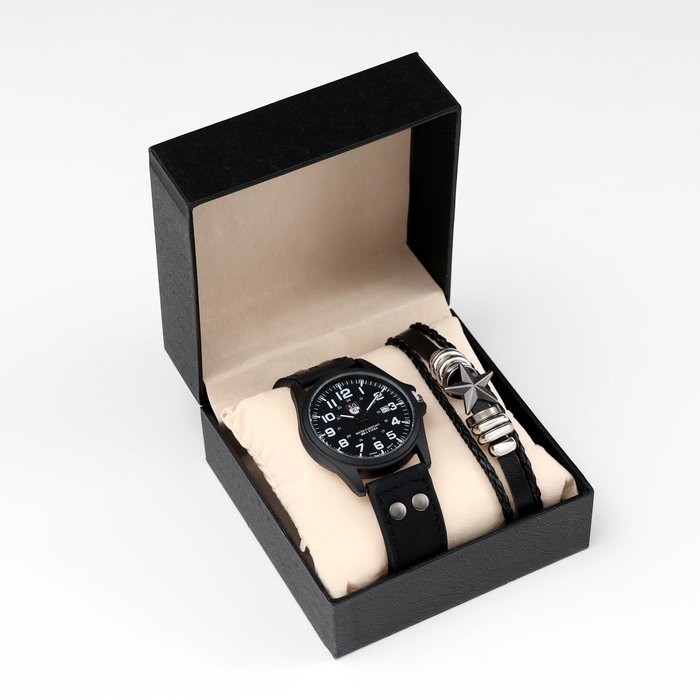 Мужской подарочный набор "Звезда" 2 в 1: наручные часы, браслет