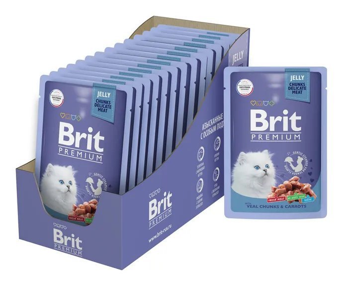 Корм влажный для котят Brit Premium, Телятина с Морковью в желе