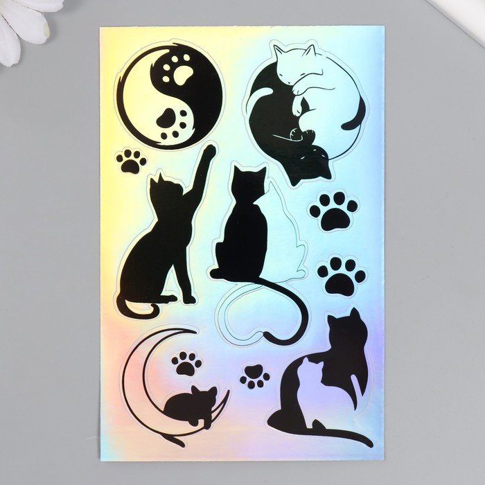 Голографические наклейки (стикеры) "Коты" 10х15 см, 5-200