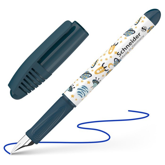 Ручка перьевая Schneider "Zippi Space" синяя, 1 картридж, грип, тёмно-синий-белый корпус