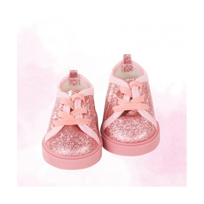 Туфли розовые с блёстками на шнурках, для куклы 42-50 см
