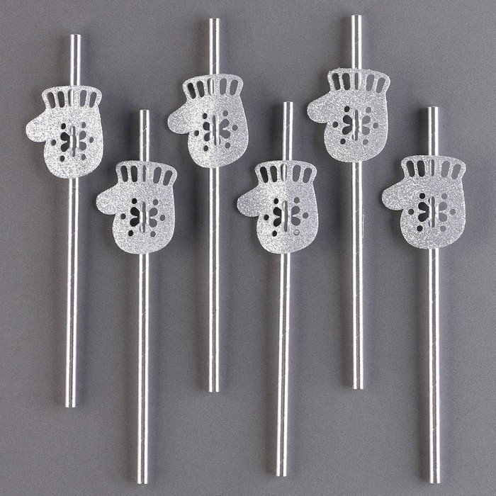 Трубочки для коктейля «Варежки», в наборе 6 шт., серебро