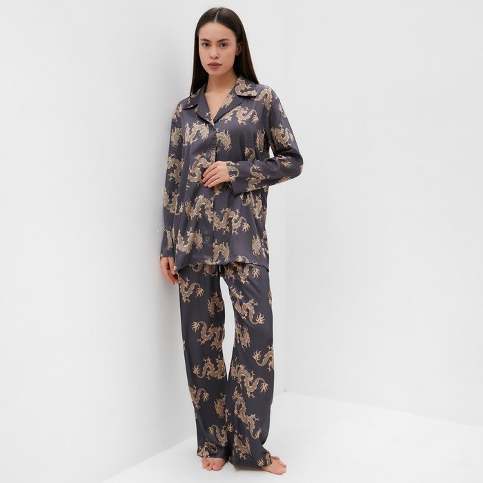 Пижама женская (рубашка и брюки) KAFTAN "Дракон", размер 52-54, графитовый