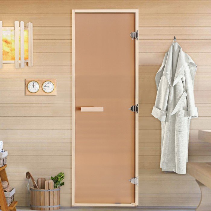 Дверь для бани и сауны "Бронза", размер коробки 180х80 см, матовая, липа, 8 мм