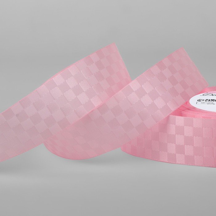 Лента декоративная «Квадраты», 25 мм × 9,1 ± 0,5 м, цвет розовый