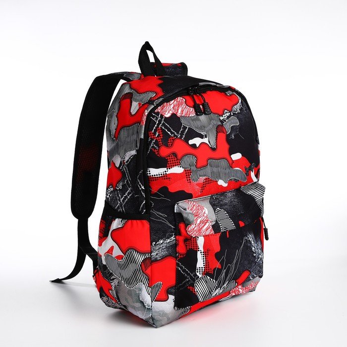 Рюкзак на молнии, 3 наружных кармана, цвет чёрный/красный