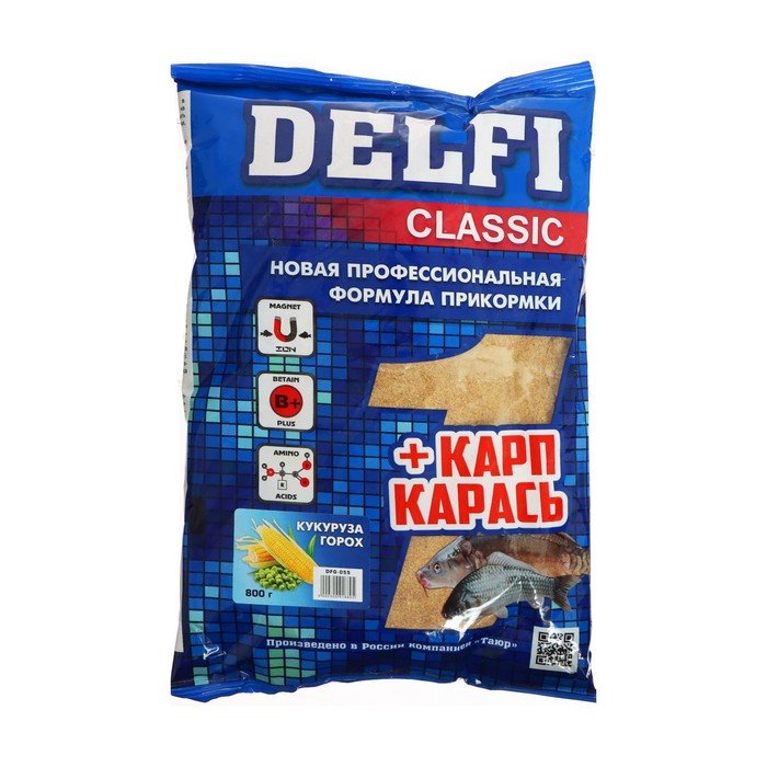 Прикормка DELFI Classic, карп-карась, кукуруза, горох, 800 г