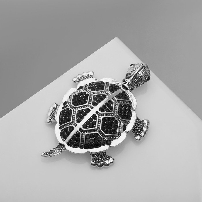 Брошь-кулон "Черепаха" морская, цвет синий в чернёном серебре