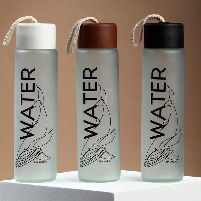Бутылка для воды "WATER", стекло, цвет МИКС, 350 мл