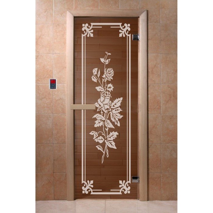 Дверь «Розы», размер коробки 190 × 70 см, 6 мм, 2 петли, правая, цвет бронза