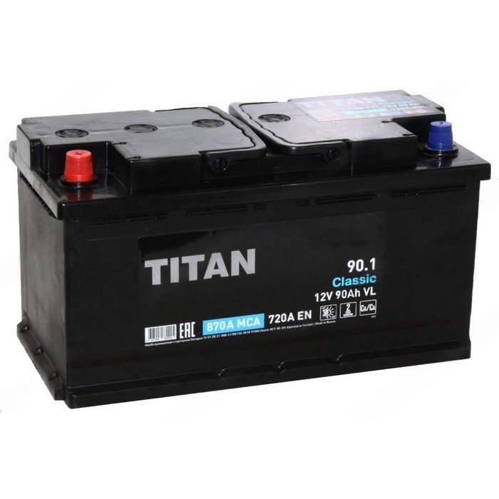 Аккумуляторная батарея Titan Classic 90 Ач, 6СТ-90.1 VL, прямая полярность