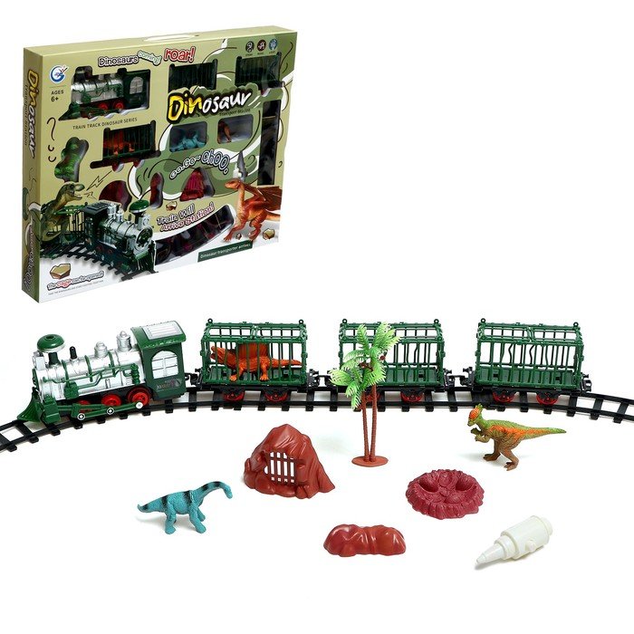 Железная дорога «Дино поезд», дым, динозавры, на батарейках