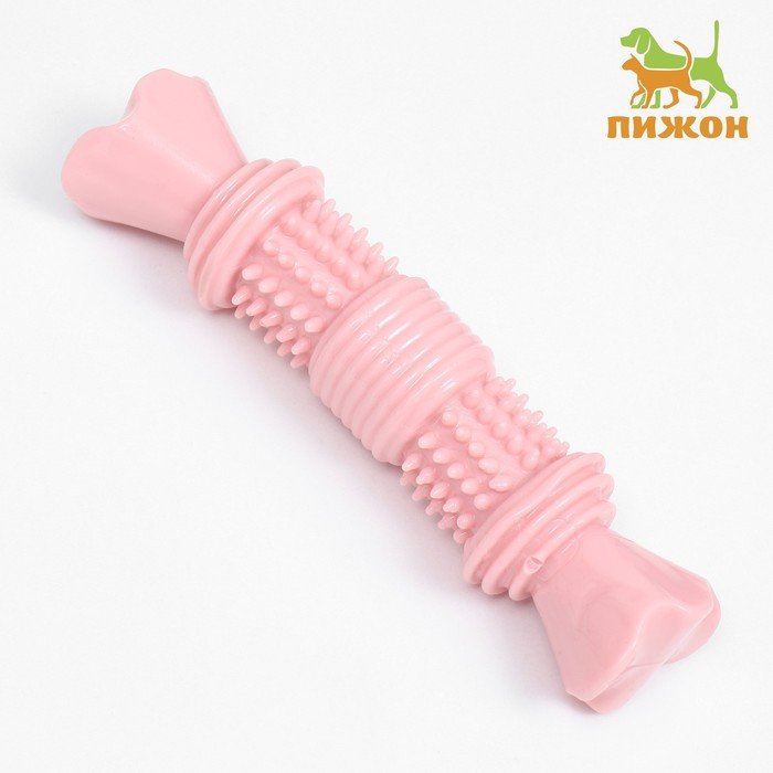 Игрушка для собак "Шипастая кость", TPR, массажная,14 х 3,5 х 5, розовая