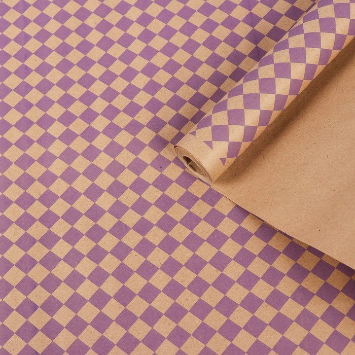 Бумага упаковочная крафт "Ромбы", сиреневый на коричневом, 0,7 х 8,5 м, 70 г/м²