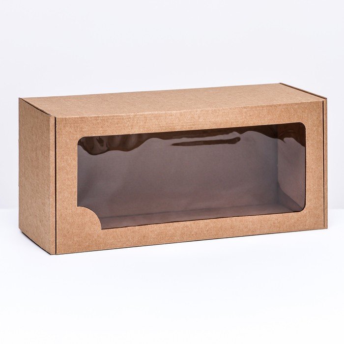Коробка самосборная, с окном, крафт, бурая 16 х 35 х 12 см
