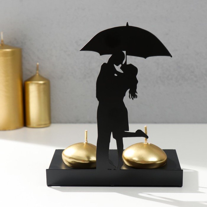 Подсвечник металл на 2 свечи "Свидание под зонтом" чёрный 14,5х12х6,8 см