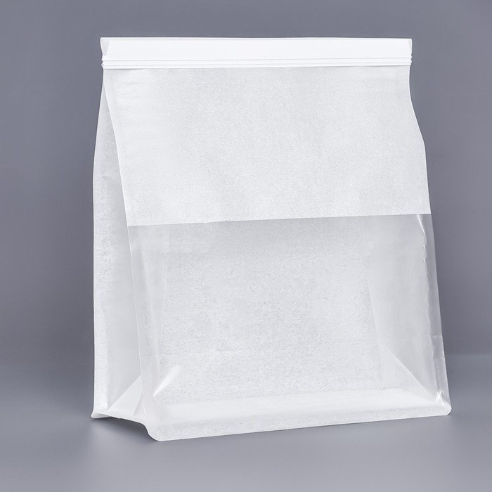 Пакет бумажный, с окном, прямоугольное дно, белый, 22 х 11 х 28 см