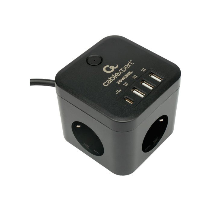 Сетевой фильтр Cablexpert Cube CUBE-3-CU3-B-1.5, 3р, 10А, 1xType-C PD, 3xUSB,1.5м, ур.защ.4+ 1030904