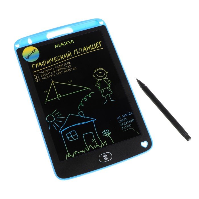 Графический планшет для рисования и заметок LCD Maxvi MGT-01С, 8.5”, цветной дисплей, синий