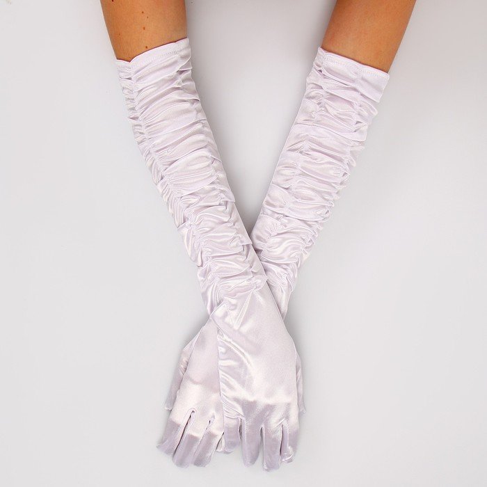 Карнавальный аксессуар - перчатки со сборкой, цвет белый