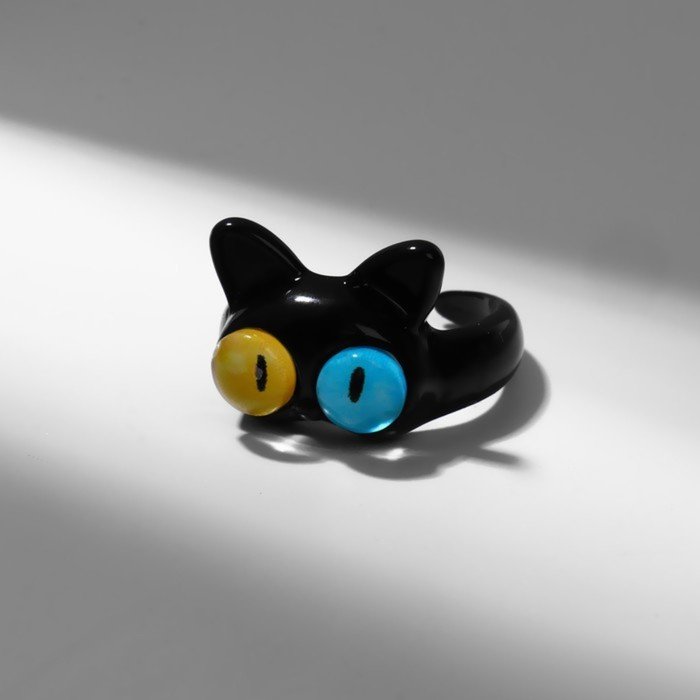 Кольцо "Монстрик" кот, цвет чёрный, безразмерное