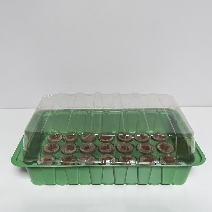 Мини-парник для рассады: торфяная таблетка d = 4.4 см (28 шт.), парник 37 × 23 × 6 см, Jiffy