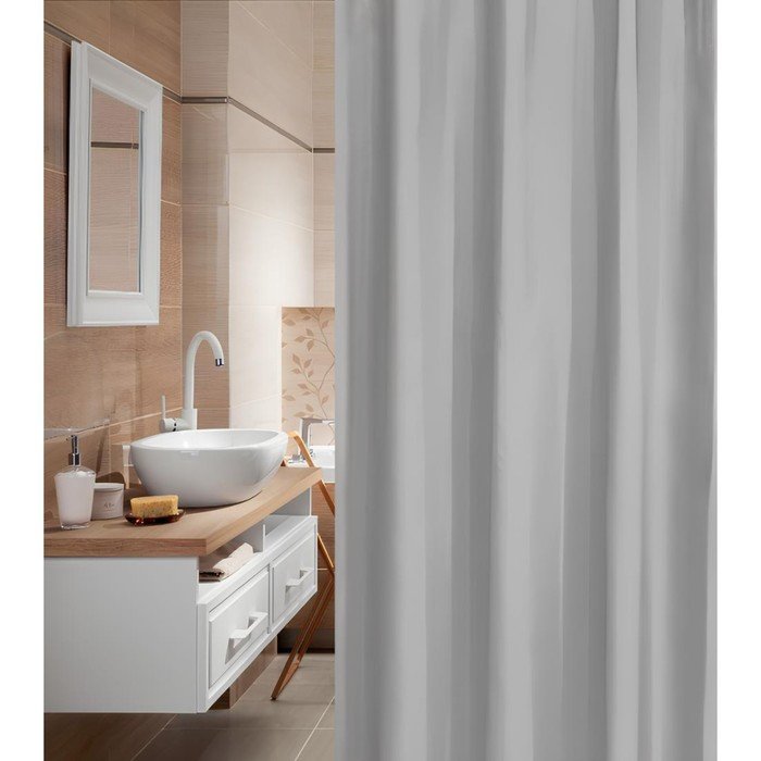 Штора для ванной с утяжелителем, 180х200 см, серый