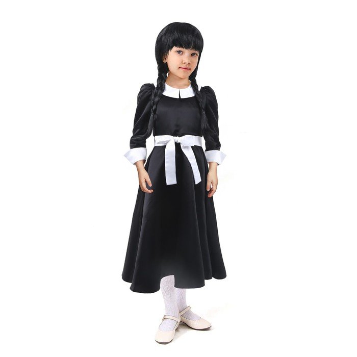 Карнавальное черное платье с белым воротником,атлас,п/э,р-р42,р158