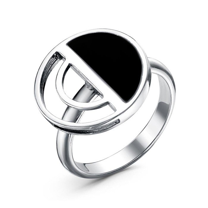 Кольцо "Минимализм" чёрный полукруг, посеребрение с оксидированием, 16,5 размер