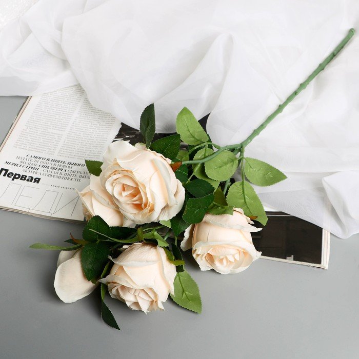 Цветы искусственные "Роза Триза" d-7 см 50 см, кремовый