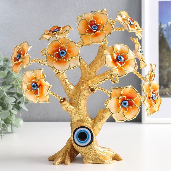 Сувенир от сглаза "Цветущее дерево" золото, оранж 17,5х6,5х23 см