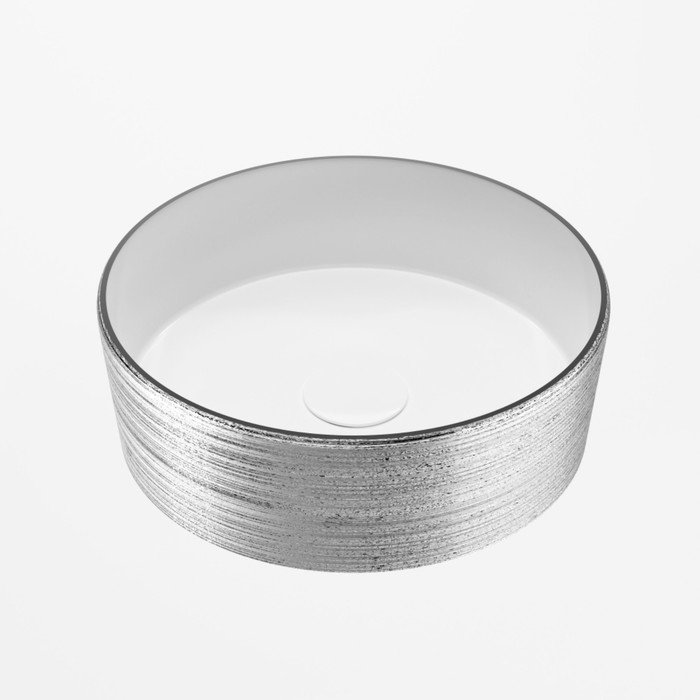 Раковина GROSSMAN GR-5020SW, круглая, d= 355 мм, серебро/белый