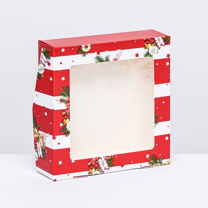 Коробка складная с окном "Новогоднее настроение", 15 х 15 х 4 см