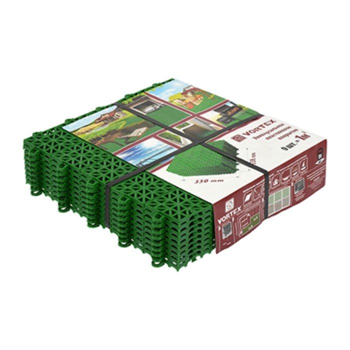 Универсальное покрытие, 35 × 35 × 1,5 см, пластик, зелёное, набор 9 шт., VORTEX