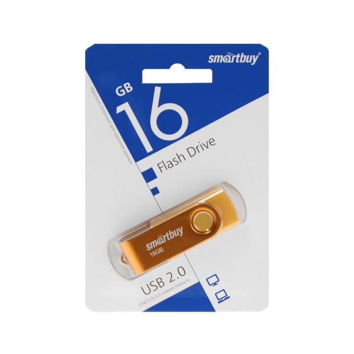 Флешка Smartbuy Twist, 16 Гб, USB 2.0, чт до 25 Мб/с, зап до 15 Мб/с, желтая