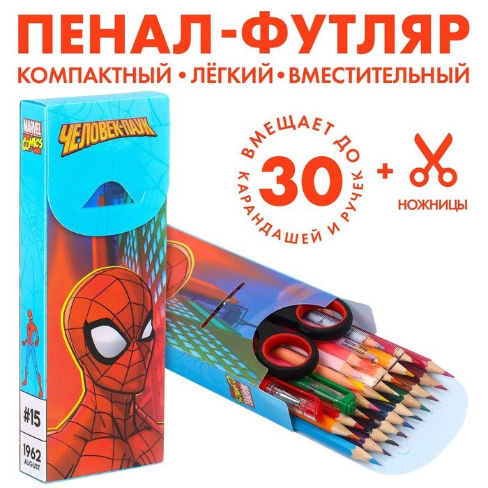 Пенал-футляр пластиковый, 75х195х25 мм, сборный, Человек-паук