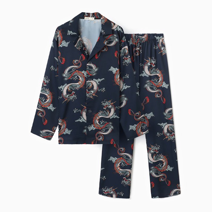 Пижама мужская (рубашка и брюки) KAFTAN "Дракон" размер 48, синий