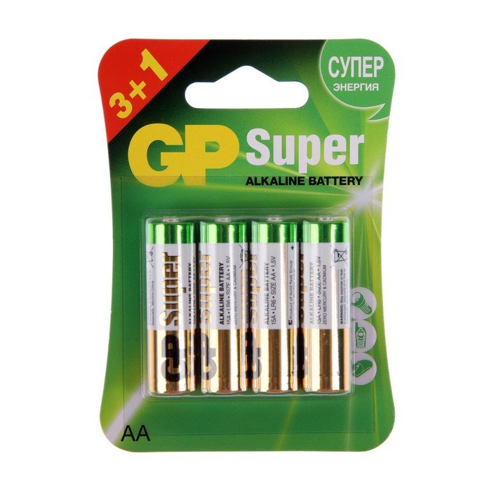 Батарейка алкалиновая GP Super, AA, LR6-4BL, 1.5В, 3+1 шт.