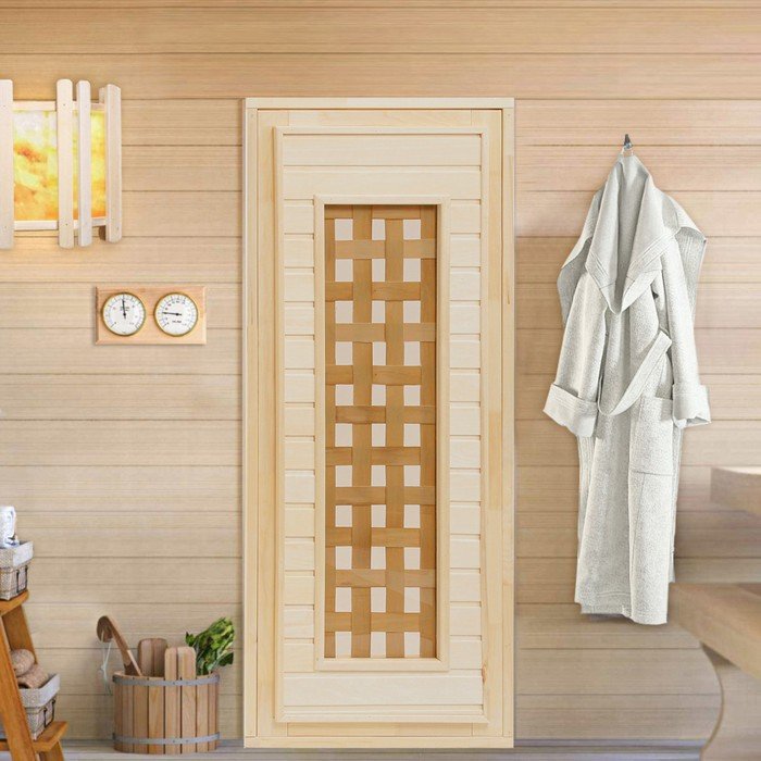 Дверь для бани и сауны стеклянная "Плетёнка", размер коробки 170х70 см, 4 мм