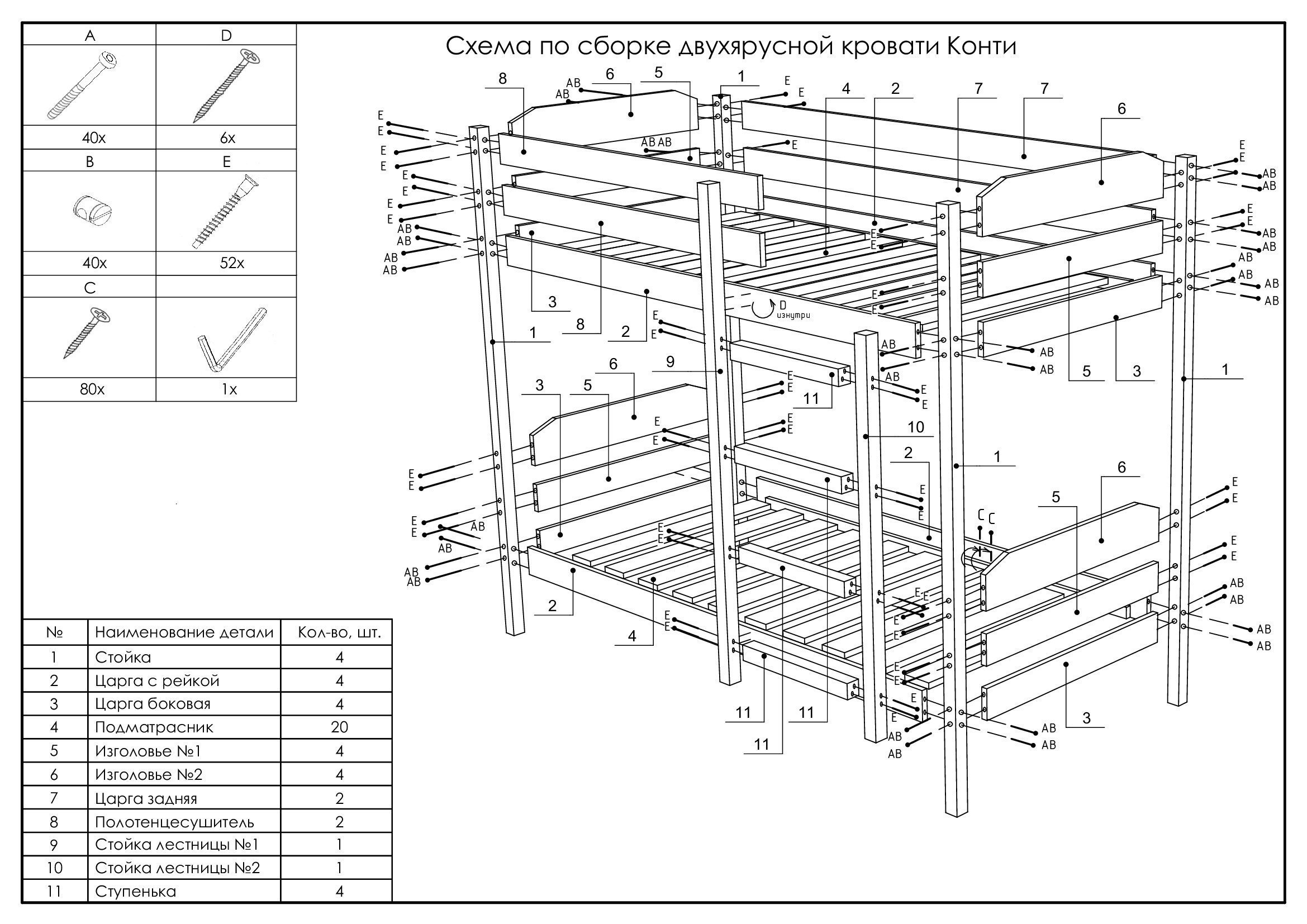 Инструкция по сборке двухъярусной кровати с ящиками и лестницей