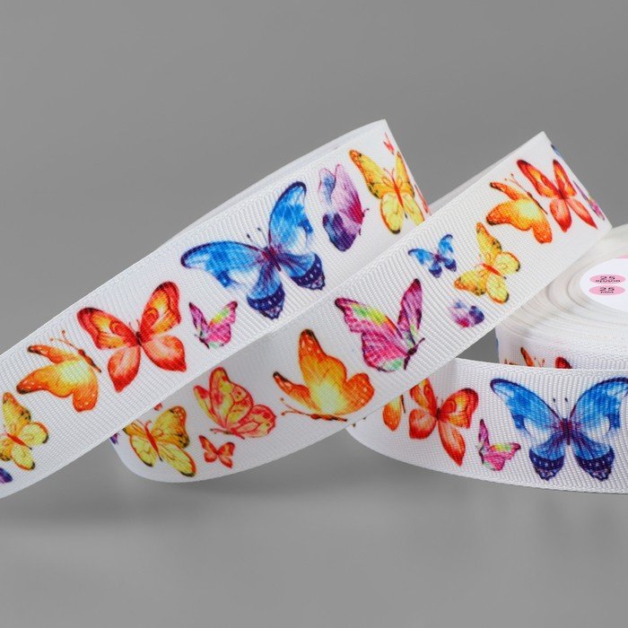 Лента репсовая «Цветные бабочки», 25 мм, 23 ± 1 м, разноцветная
