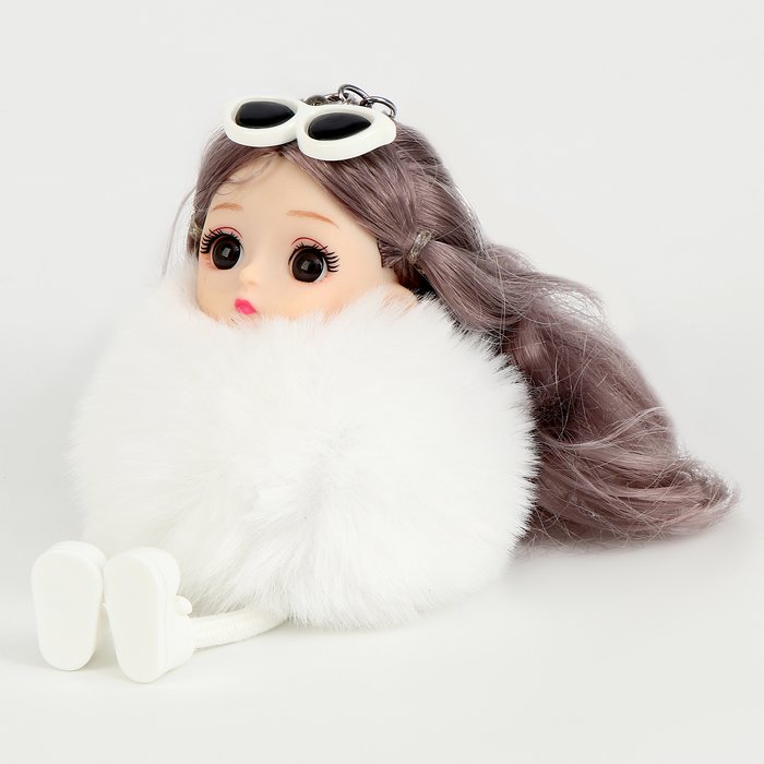 Мягкая игрушка "Куколка модница" на брелоке, 16 см, цвет белый