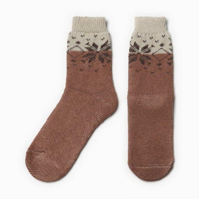 Носки женские шерстяные, цвет коричневый/снежинки, размер 25