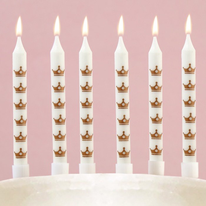 Свечи в торт "С Днем рождения", короны, 6 шт