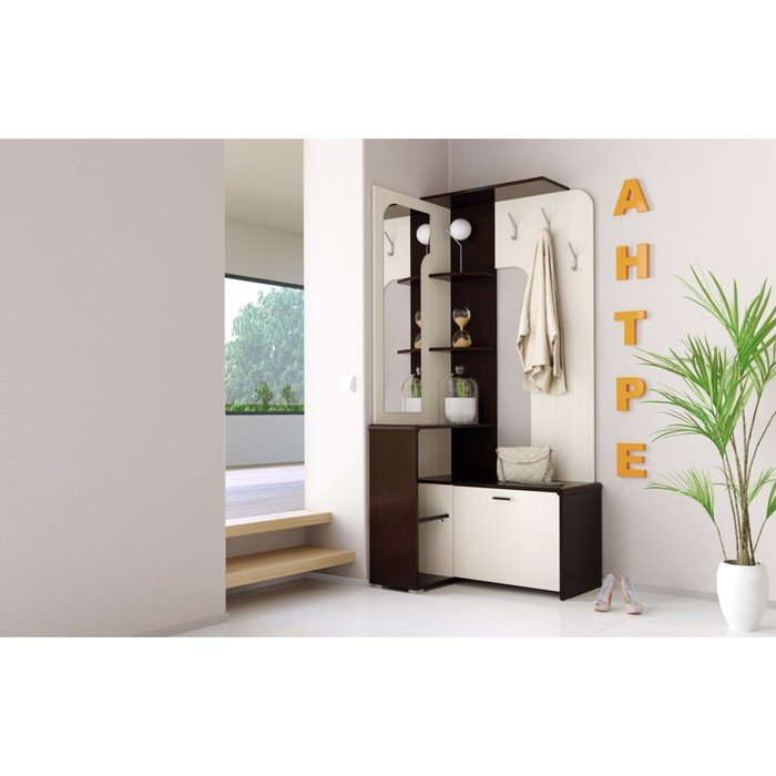 Вешалка «Антре», 854×705×1884 мм, зеркало, цвет венге / вудлайн кремовый