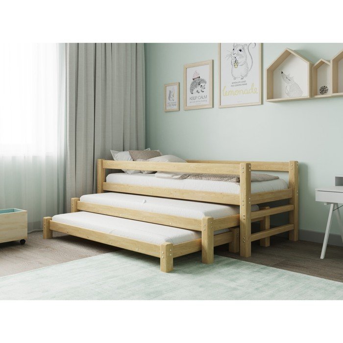 Кровать «Виго» с выдвижным спальным местом 3 в 1, 80 × 190 см, массив сосны, без покрытия
